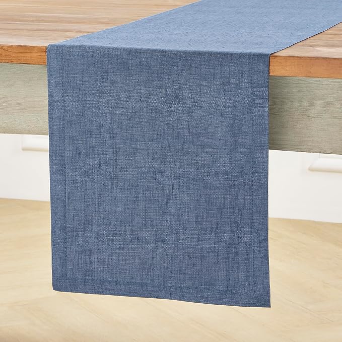 Solino Home 100% Pure Linen Table Runner Blue Denim, Athena 14 x 144 in | Table by SolinoHome