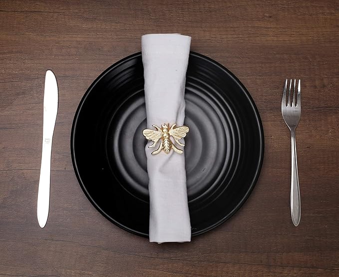 Alpha Living HOMEAntique Gold Metal Napkin Rings - Set of 12 Elegant Bee Table Holders - Ideal Décor for Weddings, Family Gatherings, Formal Dinners, Banquets & Everyday Dining