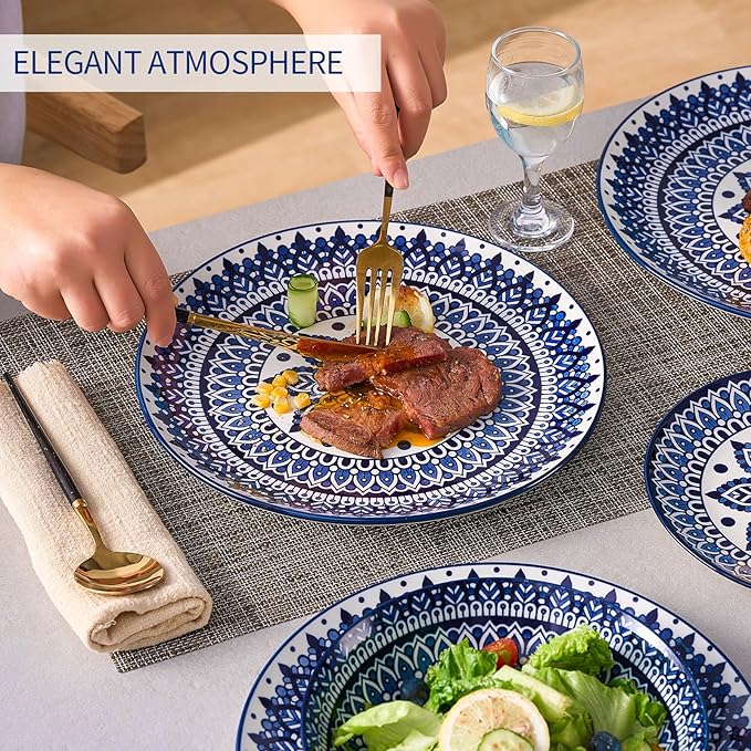 Bestone 12-Piece Round Porcelain Dinnerware Set, Service for 4, Chip Resistant Plates and Bowls,Blue, Dishwasher & Microwave Safe for Home Daily Use