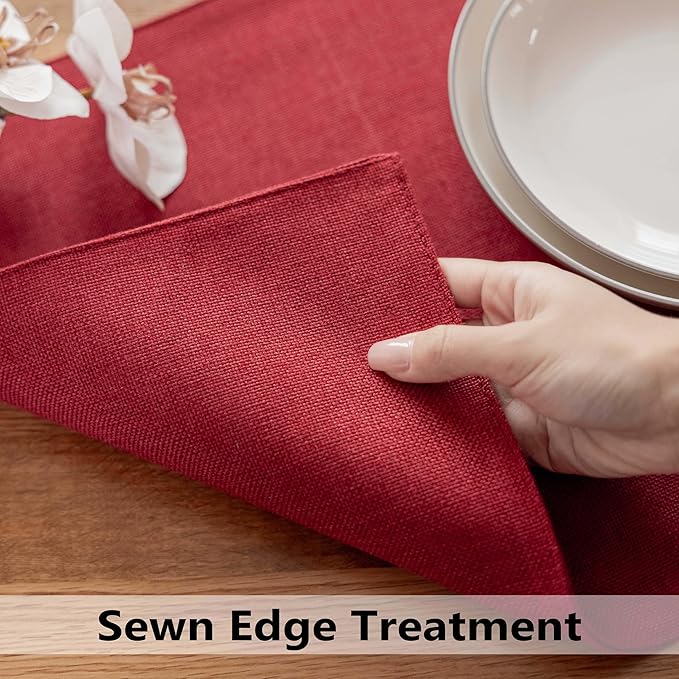 Demetex Red Placemats Set of 8 Fade Resistant Linen Placemats Modern Decorative Table Placemat for Valentines Day Holiday Wedding Birthday, 13x19 inch, Wine Red