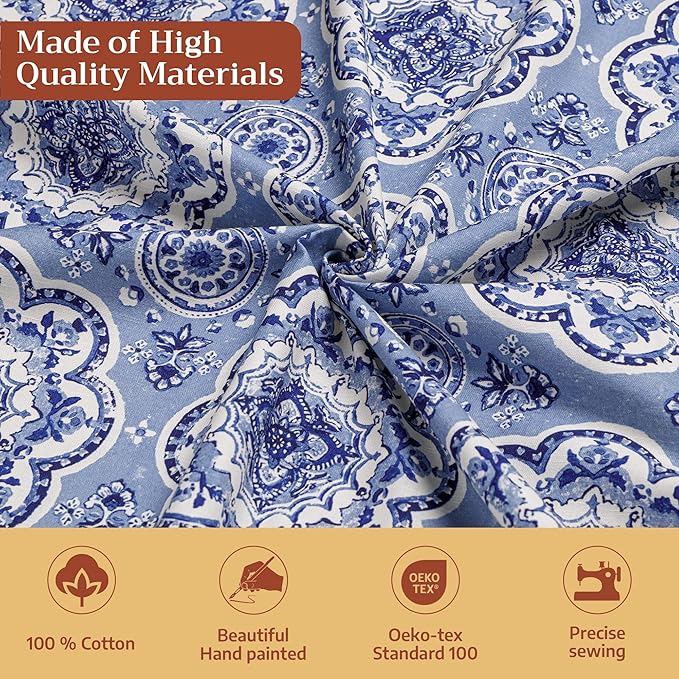 Maison d' Hermine Table Cloth Rectangle Table 100% Cotton 70 x 120 Inches Tablecloth Reusable Decorative for Dining Room Farmhouse Home Valentines Day Decorations Spring Summer - Melodie Bleue