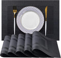 LEXMORE Placemats Set of 6 Vinyl/Plastic Woven Place Mats for Kitchen Table Indoor/Outdoor Washable Placemat Wipeable Dining Table Mats(Black Cube)