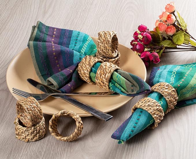Lightnpro Natural Sea Grass Decorative Napkin Rings Set of 12, Serviette Napkin Rings Bulk for Party Decoration, Table Top Décor for Dinning Table, Everyday, Christmas, Easter Family Gatherings