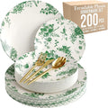 Trendables Fancy Plastic Dinnerware Sets 200 Pc Set 40 Guests Gold Silverware Disposable 40 X 10 Inch Charger Plates 40 X 8 Inch Dessert Plates 40 x Gold Plastic Forks and Spoons Knives In Verdure