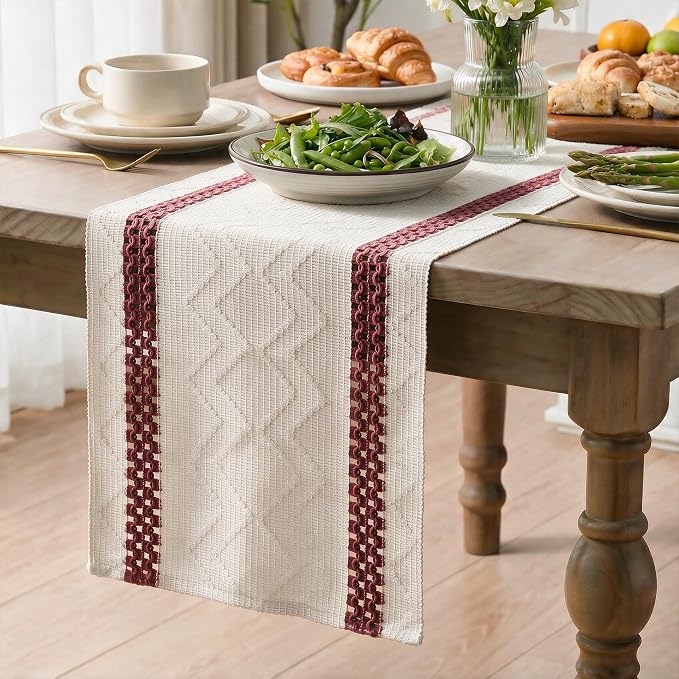 Artoid Mode Red Stripe Woven Rustic Table Runner 12x120 Inch | Holiday Kitchen - Image 3