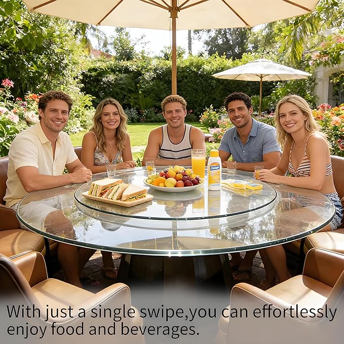 36" Glass Lazy Susan for Dining Table, Glass Turntable Table Centerpiece with 6 Rotating Wheels, 360° Smooth and Silent Spin Tabletop Rotating Tray, for Family Gatherings, Banquets, Weddings, 92 cm