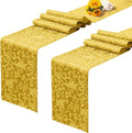 RUDONG M Gold Satin Table Runners, 12 x 108 Inch, 2 Pack | Long Silky Damask by RUDONG+M