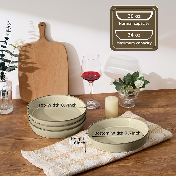 LIANYU 34oz Pasta Bowls Set of 4, 8.7’’ Wide Ceramic Bowl Plates | Shallow - Image 3
