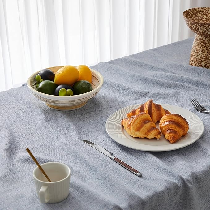 Linen Tablecloth with Tassels, Farmhouse Style Blue Tablecloth, Water Resistant Burlap Tablecloths for Square Table, 60x60 Inch Blue