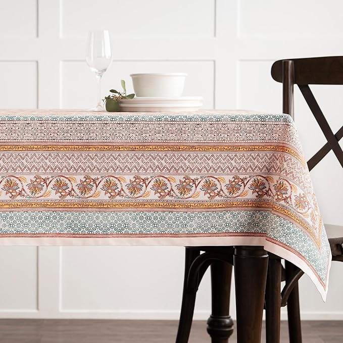 Maison d' Hermine Table Cloth Rectangle Table 100% Cotton 70 x 140 Inches Fall Tablecloth Reusable Everyday Use for Thanksgiving Christmas Decorations Dining Farmhouse Party (Nila)