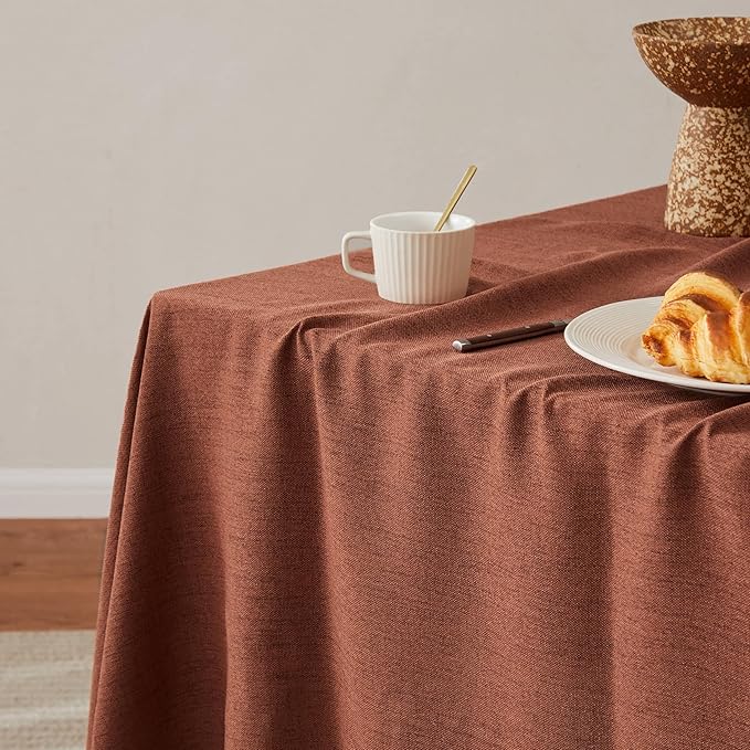 Linen Tablecloth for Rectangle Table, 60x104 Inch Terracota, Farmhouse Style Rust Tablecloth, Water Resistant Burlap Tablecloths for Dining Table Farmhouse Kitchen