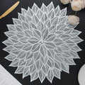 Placemats Set of 8, Round Hollow Out Flowers Place Mats for Dining Table Pressed Vinyl Blooming Leaf Table Mats for Holiday Party Wedding Accent Centerpiece Dinner Table Decoration (Silver)