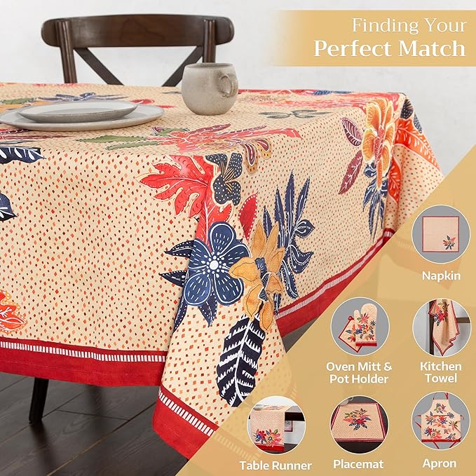 Maison d' Hermine Table Cloth Rectangle Table 100% Cotton 54 x 72 Inches Fall Tablecloth Reusable Everyday Use for Thanksgiving Christmas Decorations Dining Farmhouse Party (Kalahari)