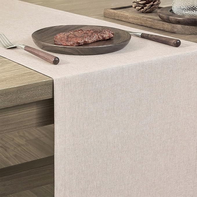 Basic Linen Style Table Runner, 14x36 Inch Light Tan | Mitered Corner Design - Image 4