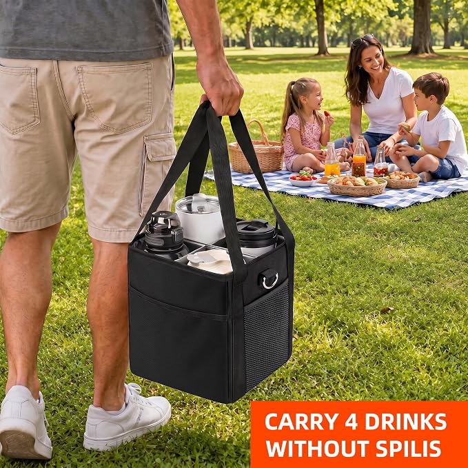 4 Cup Drink Carrier Bag, Insulated Cup Caddy - Image 9