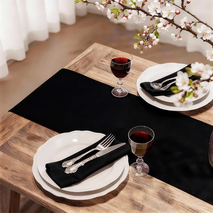 FOLINS&HOME Black Waterproof Decorative Table Runner 72 Inches Long | 210GSM - Image 2
