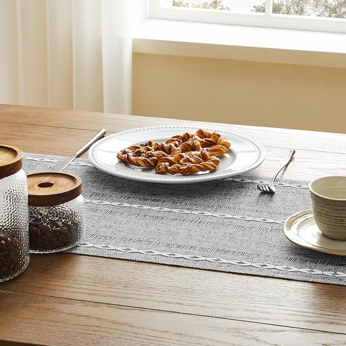Hemstitched Farmhouse Table Runner, Charcoal 13x48 Inch, Cotton Linen Table - Image 5