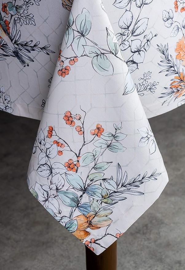 Maison d' Hermine Table Cloth Rectangle Table 100% Cotton 54 x 72 Inches Fall Tablecloth Reusable Everyday Use for Thanksgiving Christmas Decorations Dining Farmhouse Party (Whitish Shabby Chique)