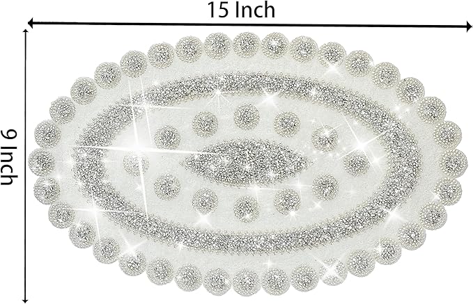 Sparkling Silver Diamond Placemats Bling Oval Place Mat Heat Elegant Table Decor for Weddings, Holidays, and Special Events (15x9 Inch)-8 PCS