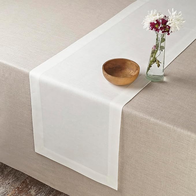 D'Moksha Homes Linen Ivory Table Runner 60 Inches - 100% Pure Linen Short Table Runner 14 x 60 Inch for Coffee Tables, Dresser, Valentines, Spring, Easter - Machine Washable