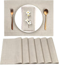 D'Moksha Homes Linen Natural Placemats Set of 6-100% Pure Linen Placemats 14 x 19 Inch for Valentines, Spring, Easter - Handcrafted and Machine Washable