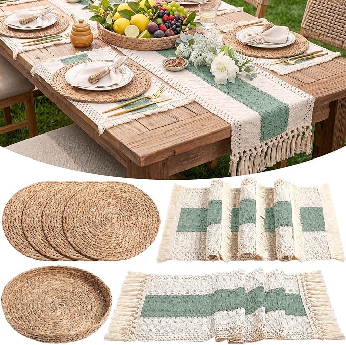 Boho Placemats 4/6/8 Set of Round Woven Placemat Macrame Style Bicolor by Gandeer