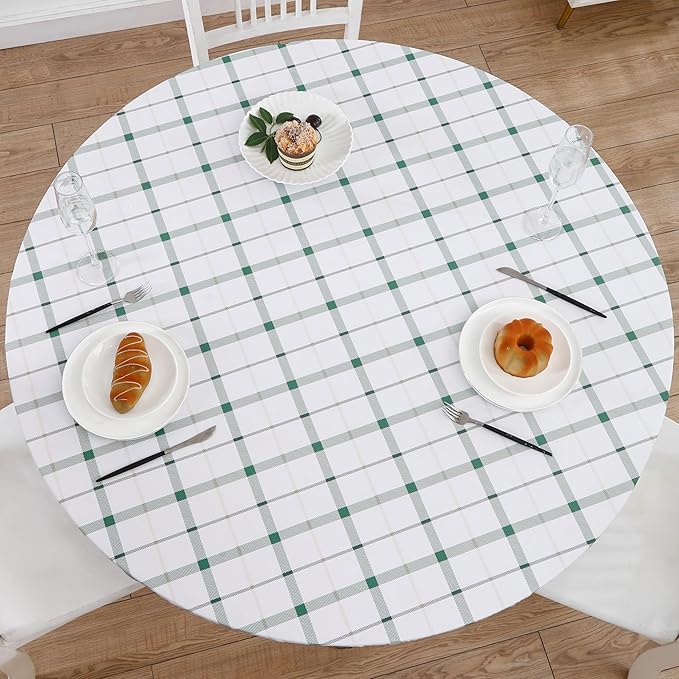 Walrus Round Vinyl Fitted Tablecloth with Flannel Backing Elastic Edge Design Table Cover Waterproof Oil-Proof PVC Table Cloth Stain-Resistant Best for 45"-56" Round