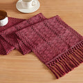 Macrame Style Boho Table Runner, 12x60 Inch Burgundy | Woven Boho Table Runner by ZEEMARTONLINE