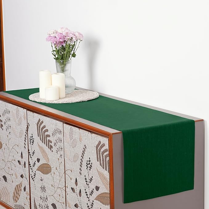D'Moksha Homes Linen Forest Green Table Runner 120 Inches Long - 100% Pure Linen Dining Table Runner 14 x 120 Inch for St Patricks Day, Easter - Machine Washable