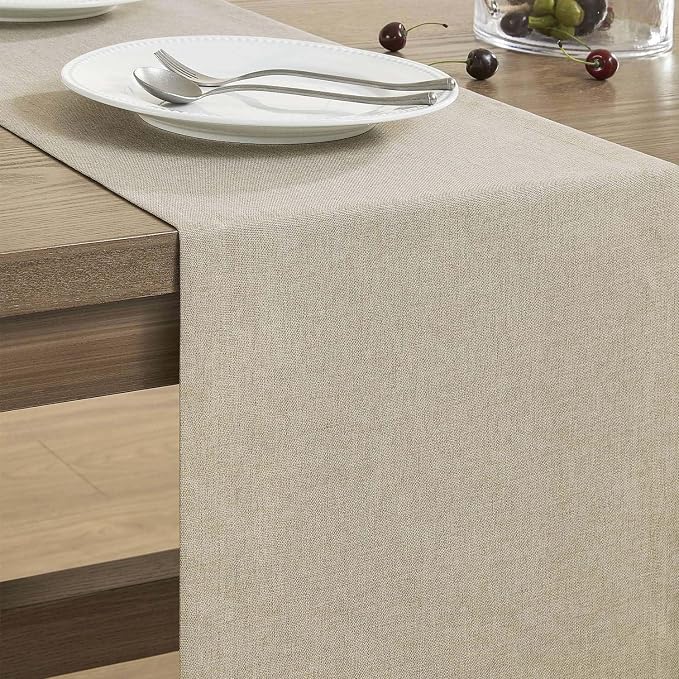 Basic Linen Style Table Runner, 14x108 Inch Natural | Mitered Corner Design - Image 4