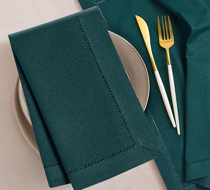 Bedding Craft Cotton Cloth Dinner Napkins Set of 12 – 18x18 Funfare with Frayed Fringe – Machine Washable Fabric Napkins for Weddings, Baby Showers, Parties & Table Décor