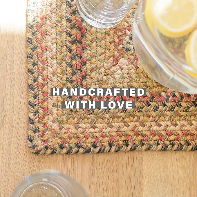 Homespice Kingston Premium Jute Braided Placemat Set of 4-10x15 Rectangular Multi Color Reversible, Natural Jute Yarn Rustic, Country, Primitive, Farmhouse Style