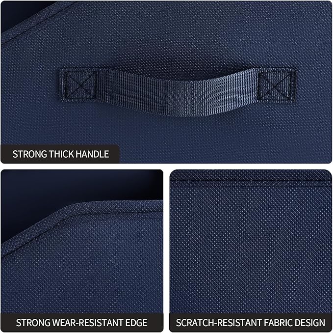 Closet Baskets for Shelves Trapezoid - Decorative Storage Baskets with Handle, Closet Bins for Organization, Shelf Storage Bins for Clothes, Books, Home, Office, 3 Pack, Navy Blue
