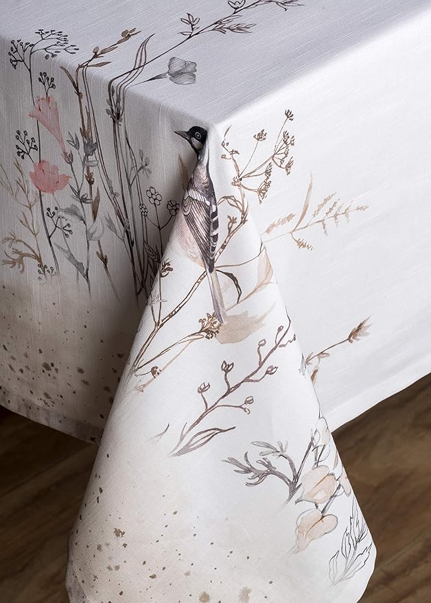 Maison d' Hermine Table Cloth Square Table 100% Cotton 54 x 54 Inches Tablecloth Reusable Decorative for Dining Room Farmhouse Home Valentines Day Decorations Spring Summer - Meadow Florals - Brown