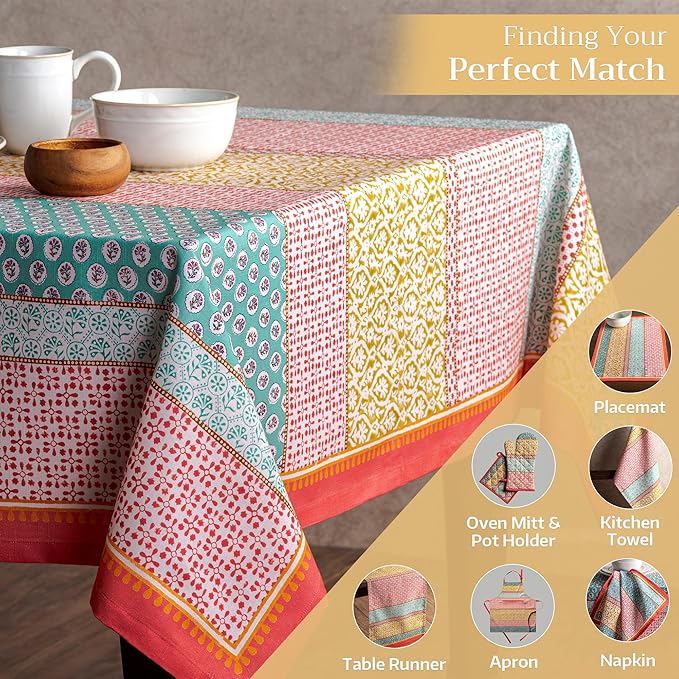 Maison d' Hermine Table Cloth Rectangle Table 100% Cotton 70 x 108 Inches Tablecloth Reusable Decorative for Dining Room Farmhouse Home Valentines Day Decorations Spring Summer - Provence