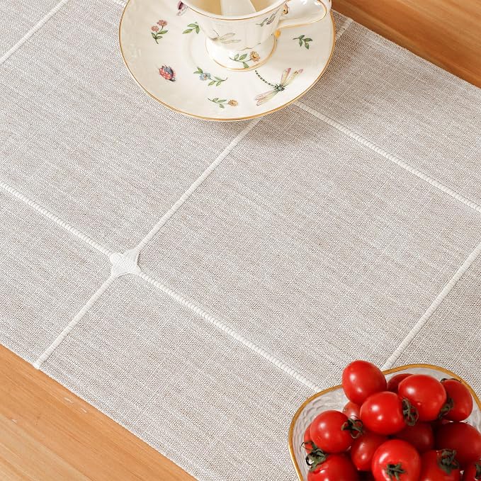 NEWISHER Rustic Embroidered Plaid Cloth Table Runner 72 inches, Farmhouse - Image 5