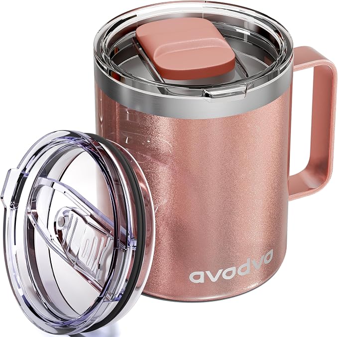 12oz Insulated Coffee Mug with Lid – Includes Two Lids, Stainless Steel Coffee by avodvo