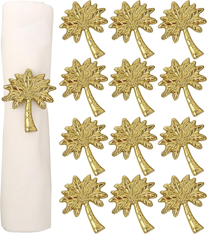 Napkin Ring Set of 12, Fall Thanksgiving Christmas Napkin Rings, Festival Metal Napkin Rings Holders, Napkin Ring Bulk for Wedding, Party, Elegant Table Settings Gift Ideas (Gold) - ALPHA Living HOME