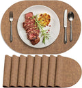 Placemats Set of 8 - Washable Heat Resistant Table Placemats - Wipeable Faux Leather Oval Place Mats, Waterproof Table Mats for Dining Table, Brown