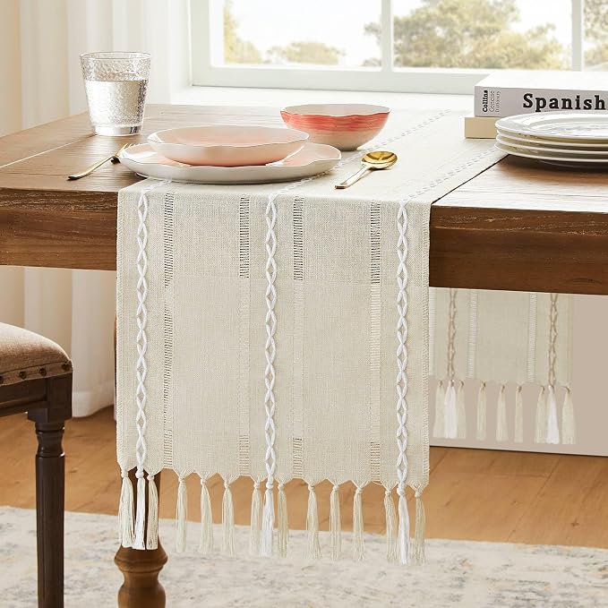 Hemstitched Farmhouse Table Runner, Cotton Linen Table Runners 60 Inches Long by Unknown