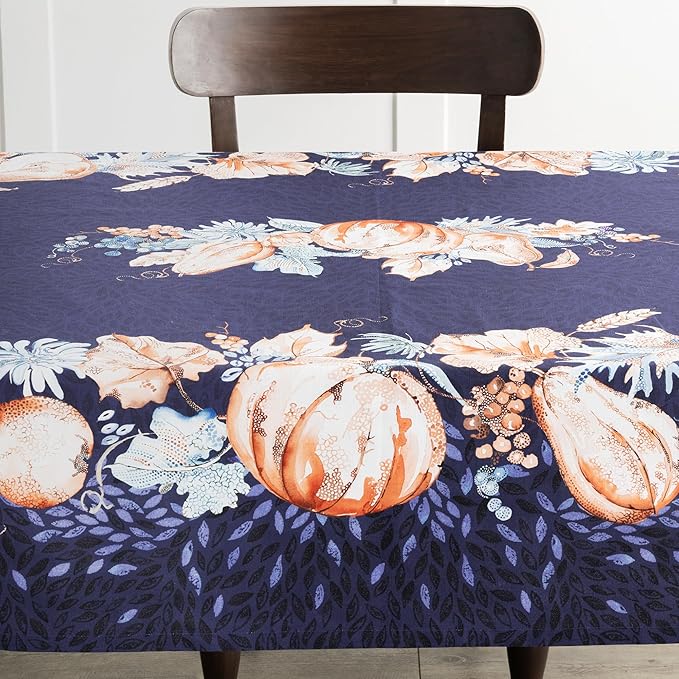 Maison d' Hermine Table Cloth Square Table 100% Cotton 54 x 54 Inches Fall Tablecloth Reusable Everyday Use for Thanksgiving Christmas Decorations Dining Farmhouse Party (Pumpkin Blues)