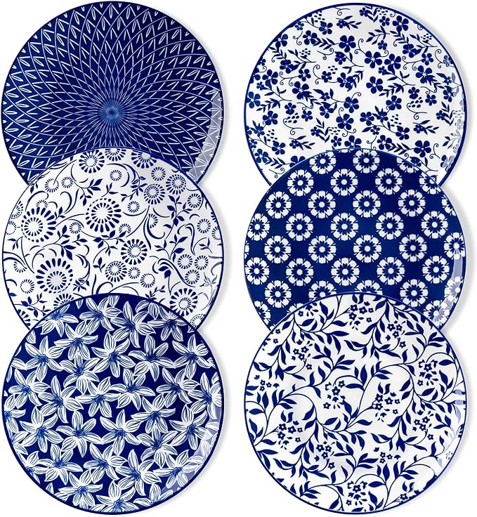 vancasso 8.25" Blue Salad Plates Set of 6, Porcelain Dessert | Microwave by vancasso