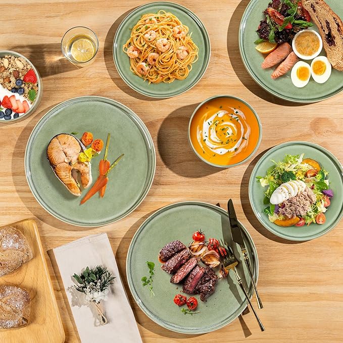 AmorArc Ceramic Dinnerware Sets, Handmade Reactive Glaze Stoneware Plates and Bowls Sets,Highly Chip and Crack Resistant | Dishwasher & Microwave Safe Dishes Set, Service for 8 (24pc)