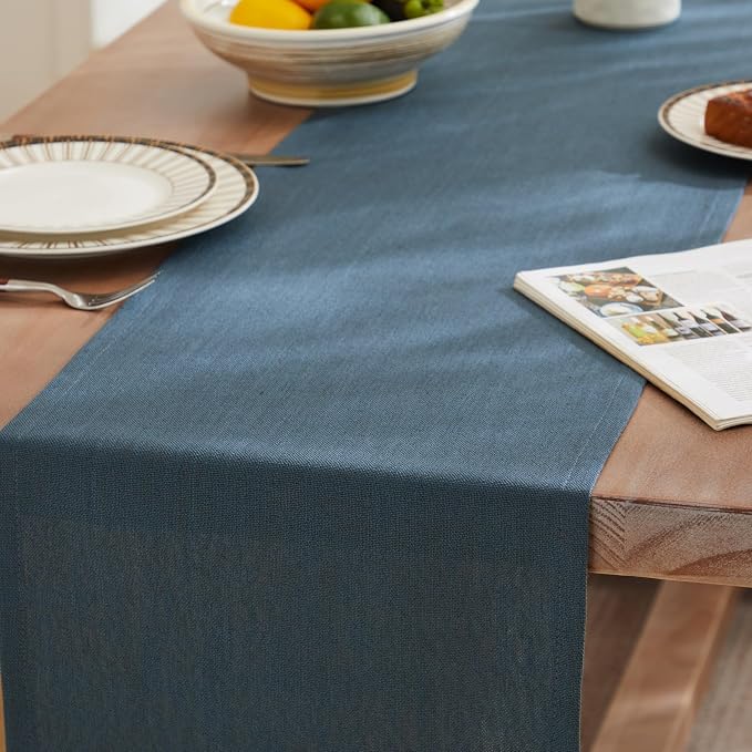 Rustic Cotton Linen Table Runner, 13x48 Inches Navy | Farmhouse Style Linen - Image 3
