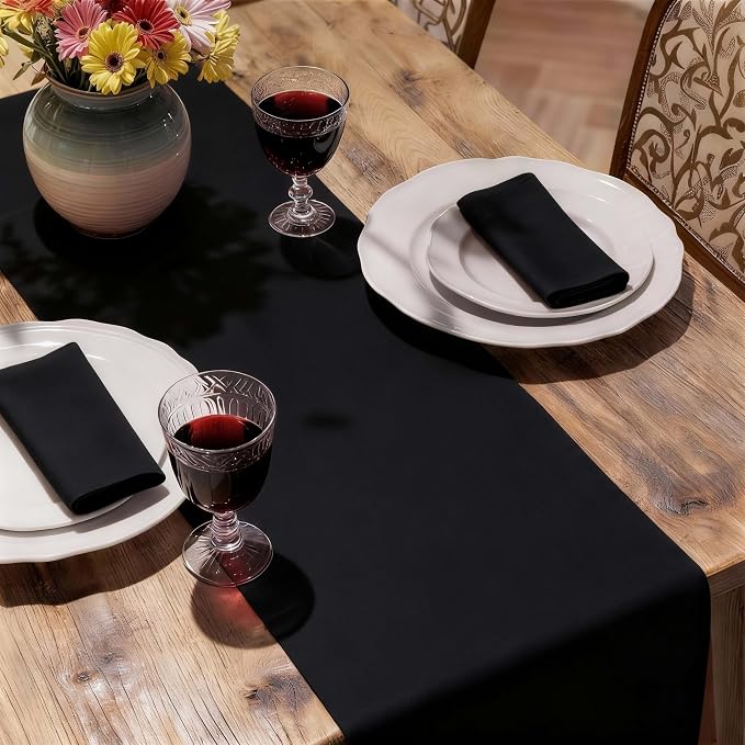 MEANMOY Black Table Runner 48 Inches Long Waterproof Washable Table Runners | - Image 6