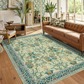 GarveeHome Floral Area Rugs 5x7, Sage Green Washable Rug for Living Room, Bedroom, Low Pile Non Slip Stain Resistance Indoor Boho Carpet Mat for Farmhouse, Dining Room, Office