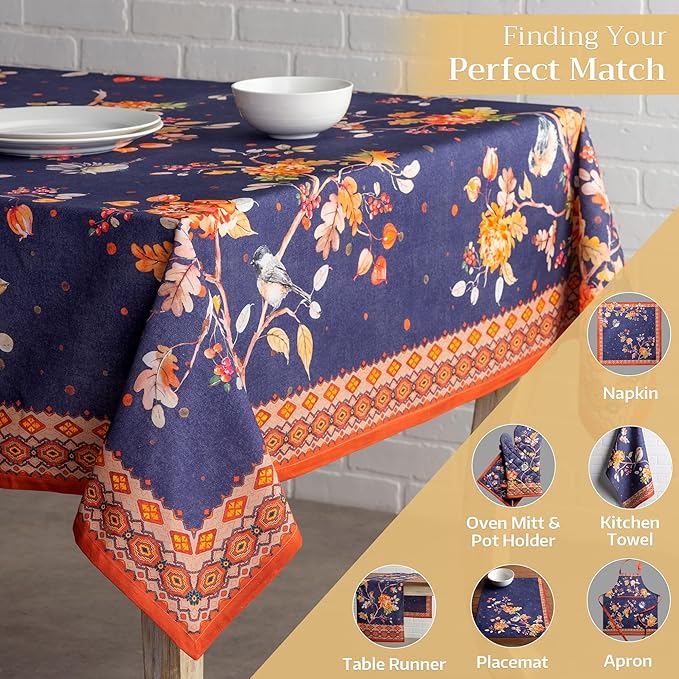 Maison d' Hermine Table Cloth Square Table 100% Cotton 60 x 60 Inches Fall Tablecloth Reusable Everyday Use for Thanksgiving Christmas Decorations Dining Farmhouse Party (Kelim - Infinity)