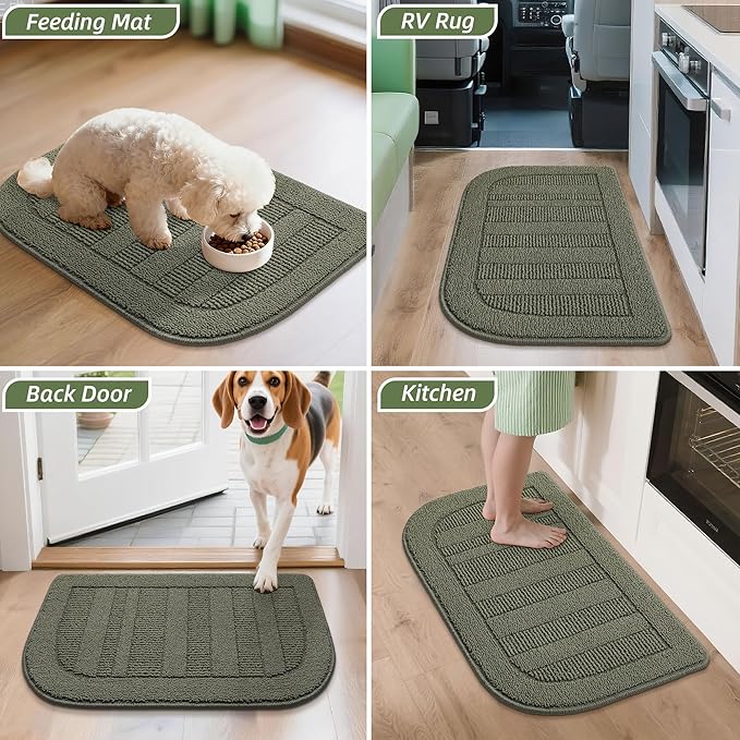 BEQHAUSE 30x18 Inch Kitchen Rug Mat Durable Kitchen Rugs Non-Slip Washable Absorbent Kitchen Mats for Floor Dirt-Resistant Semicircular Kitchen Mat (Green)