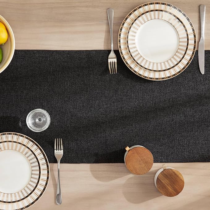 Burlap Style Farmhouse Table Runner, 14x90 Inches Black | Thick Durable Fabric - Image 4