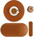 Set of 6 PU Leather Placemats, Waterproof Coffee Coasters, Kitchen Table Mats, Easy to Wipe Off for Dining Round Table